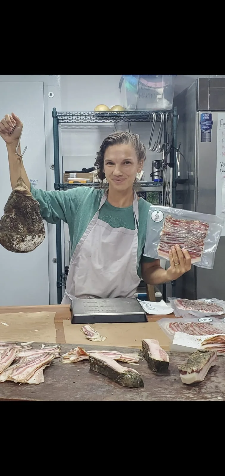 Home-cured bacon ready for sale