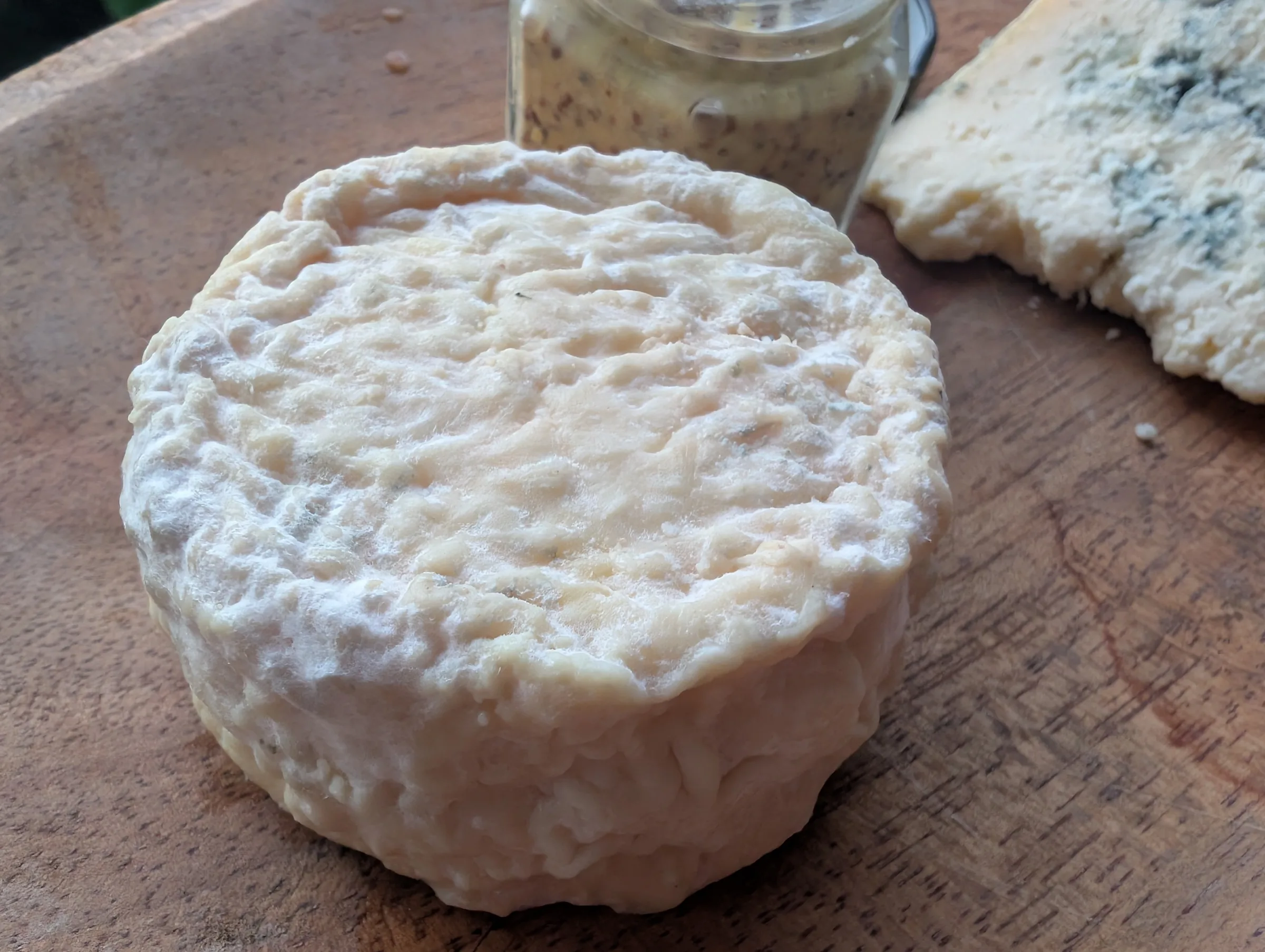 Crottin goat cheese ageing on the rack
