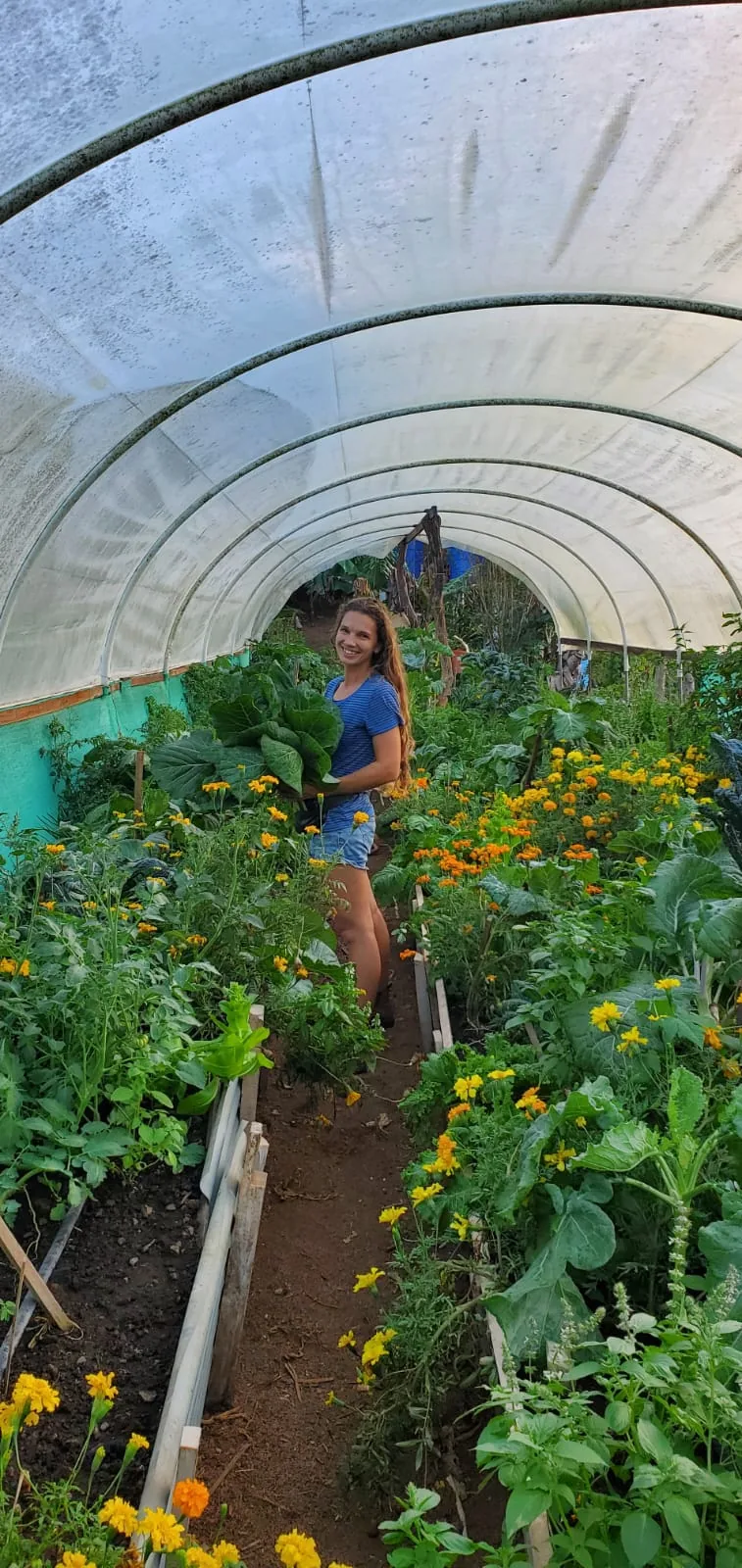 Rebecca working in the greenhouse